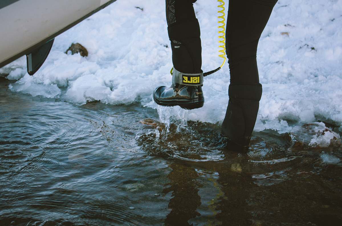 dillon reservoir person about to step on ice path united states